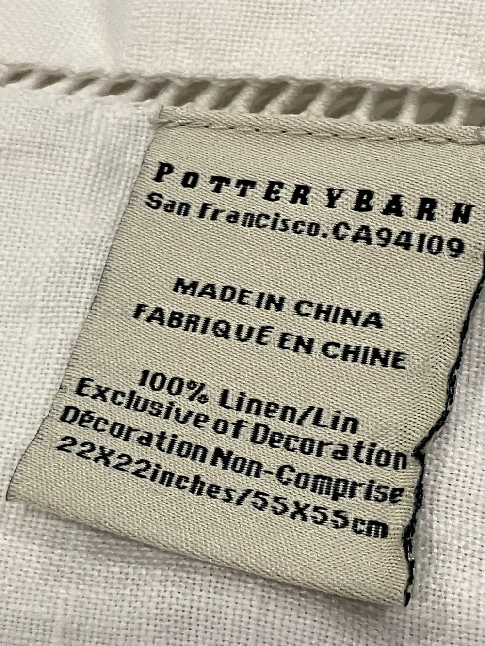 Pottery Barn | White Linen Hemstitch Dinner Napkin Set of 6